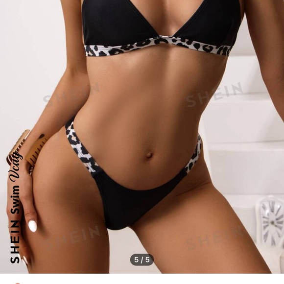 Black Bikini with Leopard Trim - Picture 2 of 6